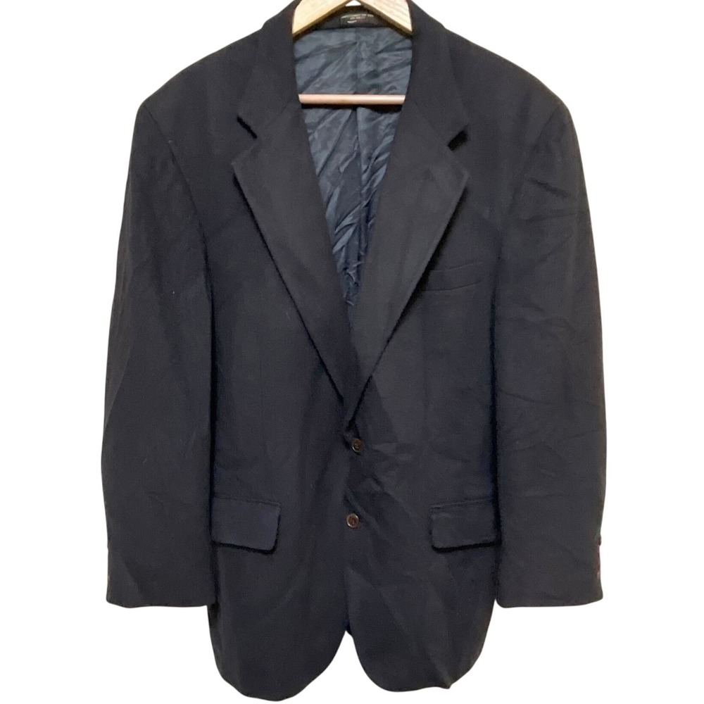 Vtg Alfani Uomo Mens 100% Cashmere Blazer Navy Blue 2-Button Sport Coat 46R USA